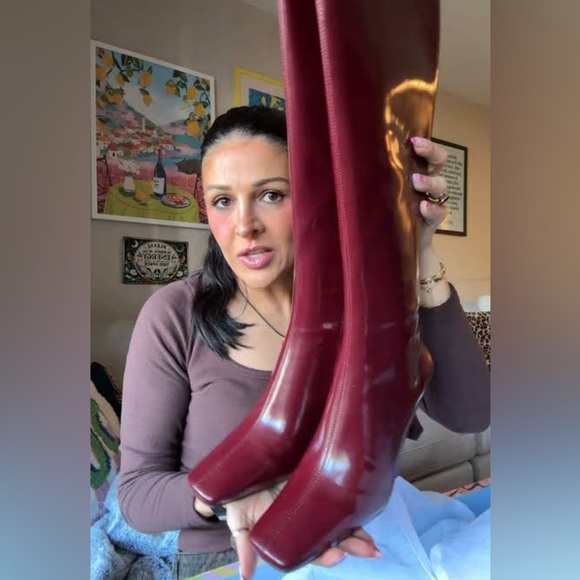 New Jeffrey Campbell checkmate knee high kitten heel boots in cowboy red - Picture 2 of 8